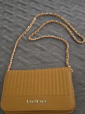 bebe Crossbody Bag in Tan with Gold Chain